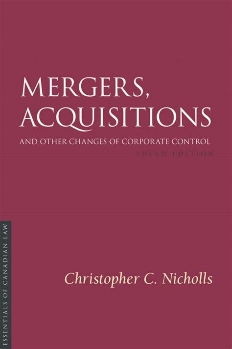 Mergers Acquisitions And Other Changes Of Corporate Control The