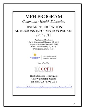 Fillable Online Sjsu MPH Distance ApplicationpacketupdatedFeb 52013