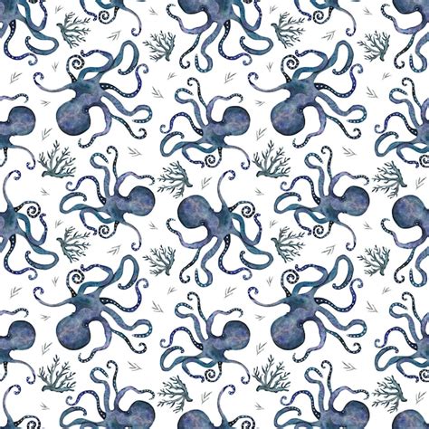 Premium Photo Octopus Seamless Pattern Watercolor Illustration