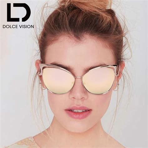 Dolce Vision Cat Eye Female Blue Coating Mirror Women Sunglasses Ladies