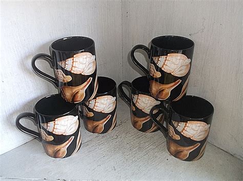 Fritz And Floyd Coquille De Mer Coffee Mugs Cups Oz Black Etsy