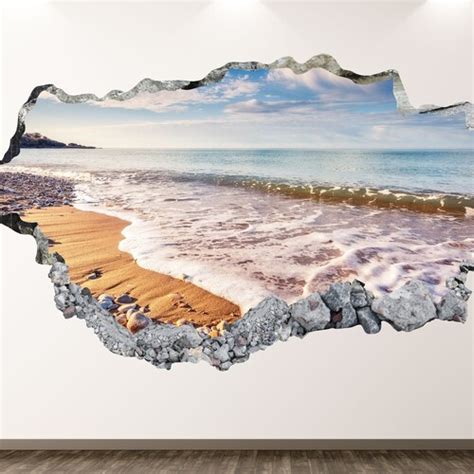 Beach Wall Decal Ocean Sunset 3d Smashed Wall Art Sticker Etsy