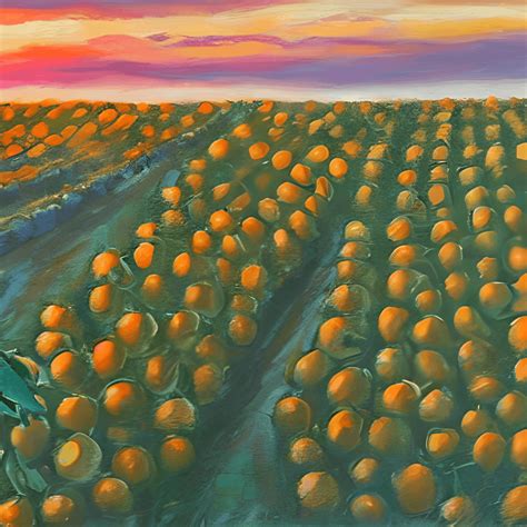 Sunset over an Orange Grove · Creative Fabrica