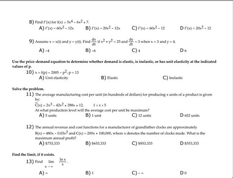 Solved 8 Find F′′ X For F X 5x4−6x2 7 A F′′ X 60x2−12x