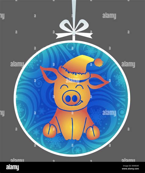 Silueta Cochinito En El árbol De Navidad De Juguete Imagen Vector De