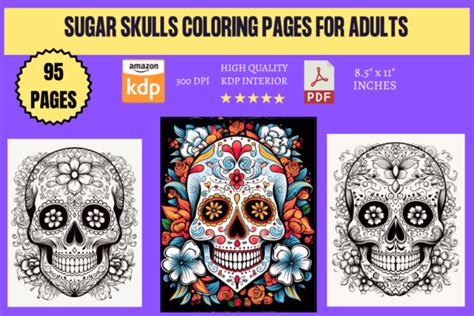 Sugar Skulls Coloring Pages For Adults Graphic By Kdp Interiors Market · Creative Fabrica