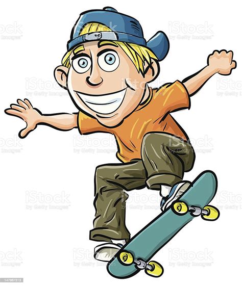 Cartoon Skater Boy Flying Through The Air Isolated Stock Illustration