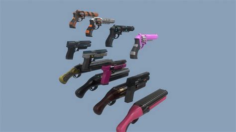 Gun Pack Pistol Revolver Shotgun 3d Model 10 Unknown Free3d