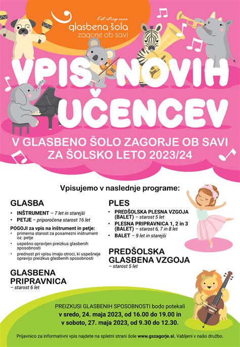 Razpis Za Vpis V Glasbeno Olo Zagorje Ob Savi Za Olsko Leto