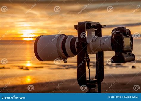 Dslr Camera At Sunset Stock Photo Image Of Tripod Lens 61310498