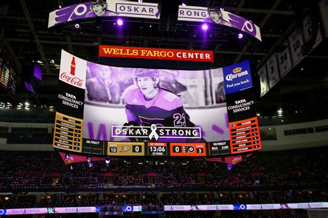 NHL 2019 – Dec 17 – The Wells Fargo arena scoreboard displays an “Oskar ...