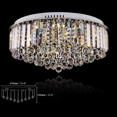 Mm Modern Crystal Light Round Flush Mount Ceiling Light In Chrome