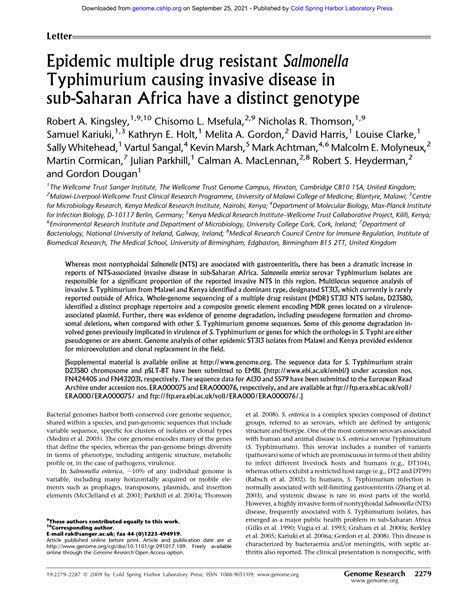 Epidemic Multiple Drug Resistant Salmonella Typhimurium Causing