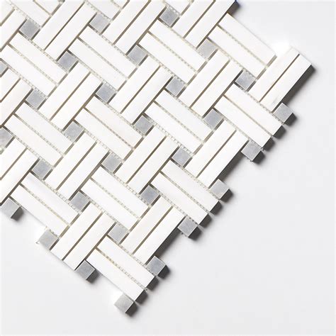 Snow White Honed Diagonal Basket Weave Marble Mosaic X X