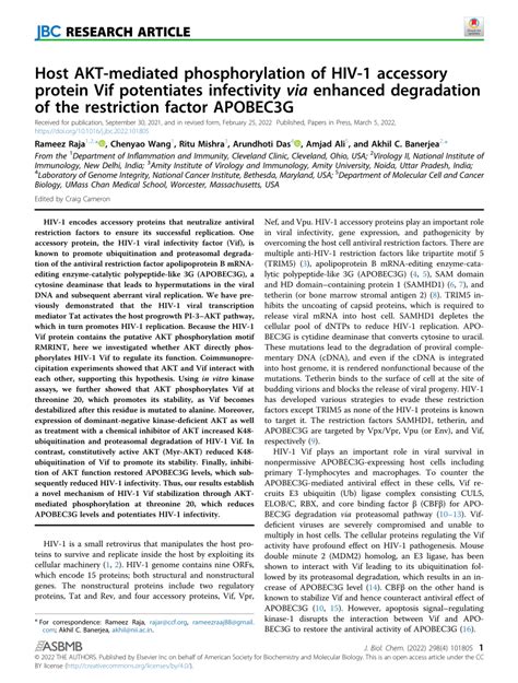 PDF Host AKT Mediated Phosphorylation Of HIV 1 Accessory Protein Vif