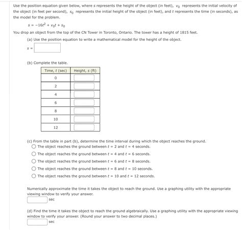 [Solved] Use the position equation given below, where s represents the... | Course Hero