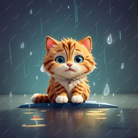 Premium Photo | Sad Cat Under Rain Cloud Vector Illustration in Flat Style