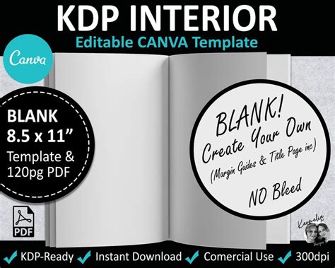 Canva 85 X 11 Blank Interior Editable Template Notebook Etsy Uk Templates Kdp Book Publishing