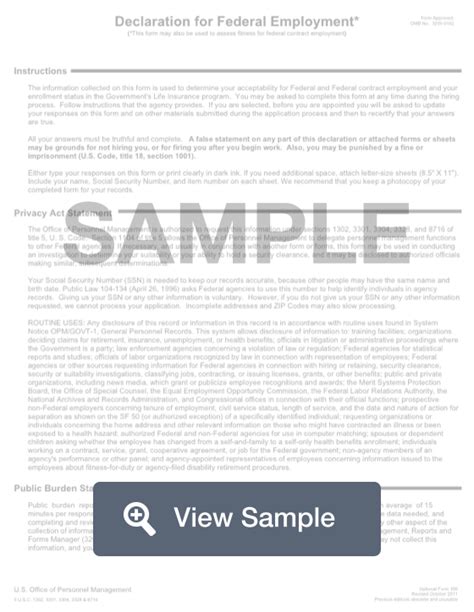 Of Declaration For Federal Employment Form Fillable Printable