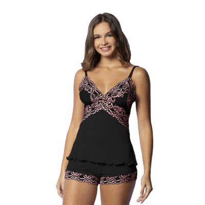 Baby Doll Gabi Lingerie Poliamida Sem Bojo Short Renda Pijama Sexy Curto Rose Compre Agora