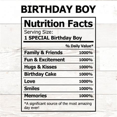 Birthday Facts Nutrition Facts SVG DFX and PNG Birthday Boy - Etsy