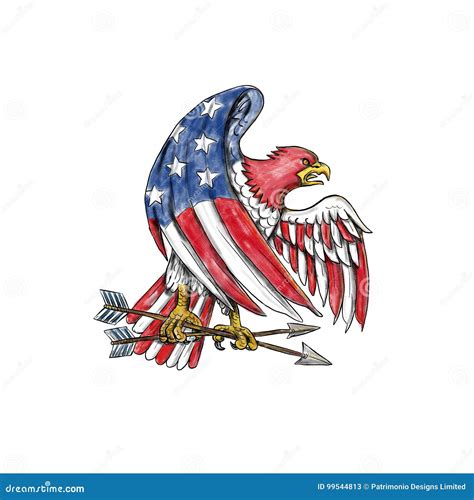 American Eagle Stars And Stripes Flag Tattoo Stock Illustration