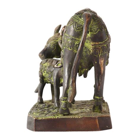 Brass Divine Statue Cow Kamdhenu With Her Calf