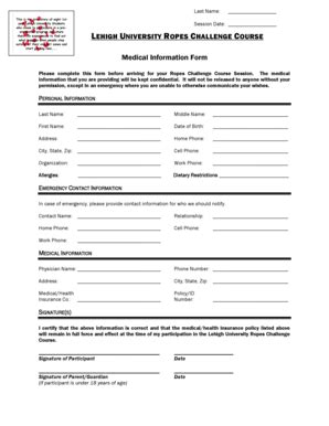 Fillable Online Lehigh Medical Information Form Lehigh University