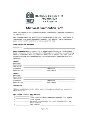 Fillable Online Catholiccf La Additional Contribution Form Catholic