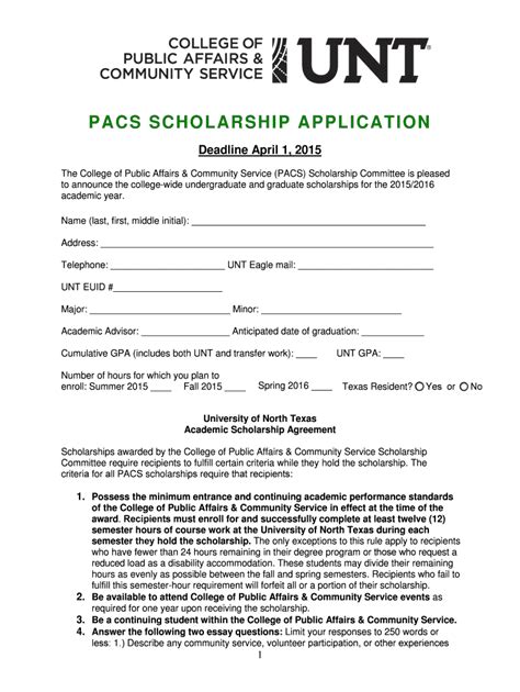 Fillable Online Pacs Unt PACS SCHOLARSHIP APPLICATION Fax Email Print