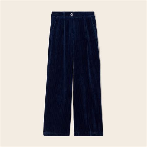 Pantalon Large Velours Bleu Marine Femme Vibs