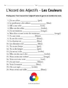 L Accord Des Adjectifs Worksheets French Adjective Agreement French