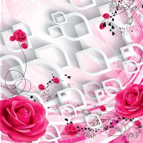 3d Wall Murals And Wallpaper Pink Roses And Hearts 3d 3d Flower