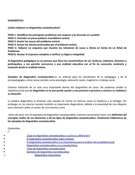 Diagnóstico Apuntes DIAGNÓSTICO Cómo elaborar un diagnóstico