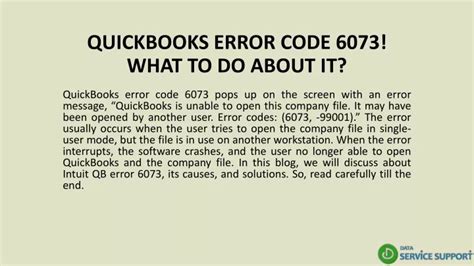 PPT QUICKBOOKS ERROR CODE 6073 WHAT TO DO ABOUT IT PowerPoint