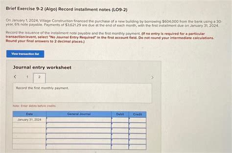 Solved Brief Exercise Algo Record Installment Notes Chegg