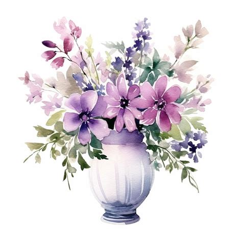 Premium Photo There Is A Watercolor Painting Of A Vase With Flowers