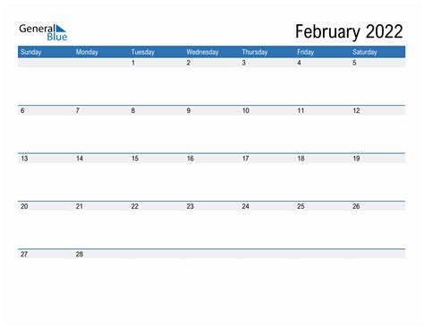 February 2022 Monthly Calendar Pdf Word Excel