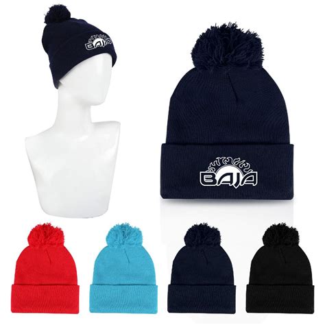 Knit Pom Pom Beanie Cap Geo Promos