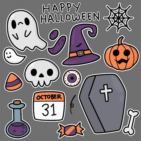 Lindas Pegatinas De Halloween Imprimibles Vector Premium