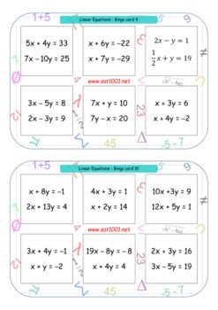 Linear Equations Bingo Game By Mathnohow Tpt