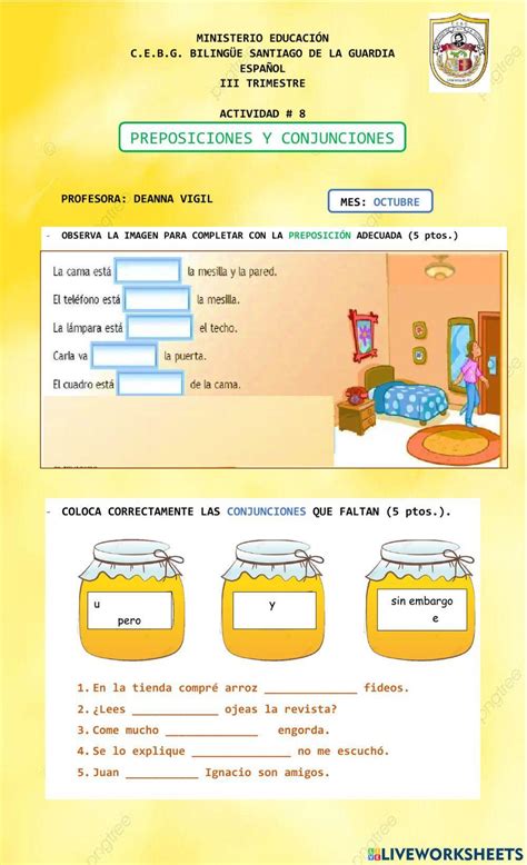 Preposciones Y Conjunciones Worksheet Live Worksheets