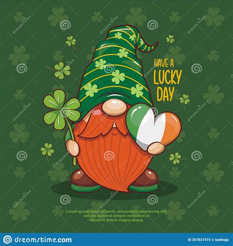 Happy St Patrick`s Day With Cute Gnome Shamrock And Irish Heart Cute