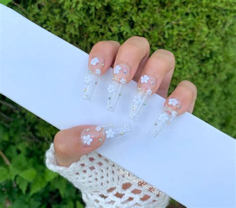 Clear Press On Nails With Flowers Press On Nails Nails Etsy Uk