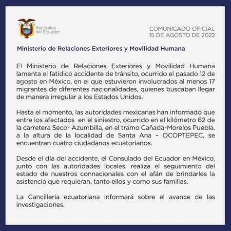 Cancillería del Ecuador on Twitter Comunicado de la Cancillería