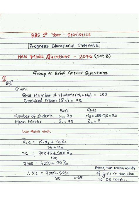 Solution Bbs St Year Business Statistics Model Question Set