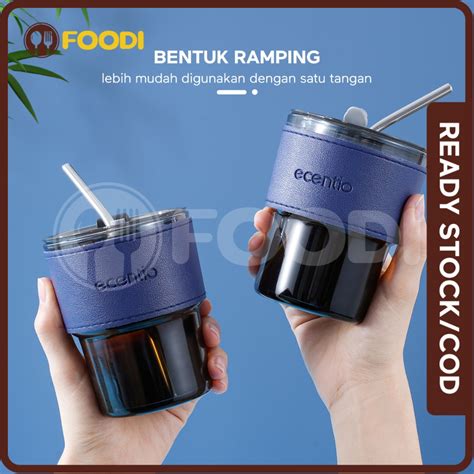 Jual Ecentio Foodi Tumbler Kopi Kaca Gelas Botol Ml Coffee Cup