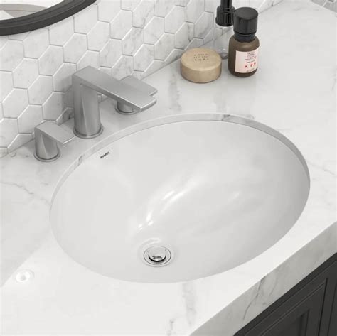 Ruvati 17 x 14 inch Undermount Bathroom Vanity Sink White Oval Porcelain Ceramic with Overflow ...