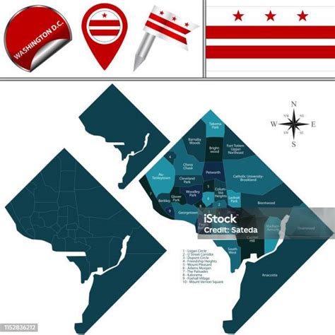 Map Of Washington Dc With Districts Stock Illustration - Download Image ...