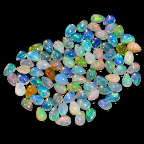 Natural Welo Fire Ethiopian Opal Pear Cabochon Gemstone Ct Lot X